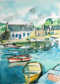 Named contemporary work « Barques en Bretagne », Made by PHILIPPE ETIENNE