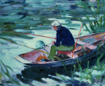 Named contemporary work « Le pêcheur à Coulon - Marais poitevin », Made by JEAN CHABOT
