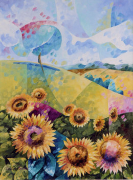 Named contemporary work « Les tournesols », Made by BéATRICE BEDEUR