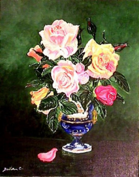 Named contemporary work « Bouquet de Roses multicolor », Made by BOUTIN