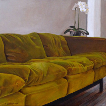 Named contemporary work « Intérieur N°66 The Green Sofa N°2 », Made by PATRICE LANNOY