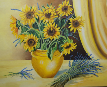 Named contemporary work « Tournesol dans vase », Made by BOUTIN