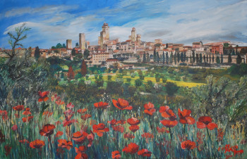 Named contemporary work « les coquelicots de San Gi », Made by JEAN LUZIER