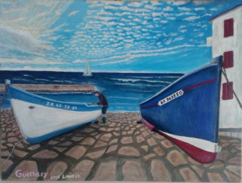 Named contemporary work « port de guéthary  », Made by PHILIPPE LANOT