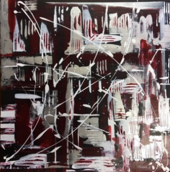 Named contemporary work « Abstract black white red and silver gray », Made by ERACAMA