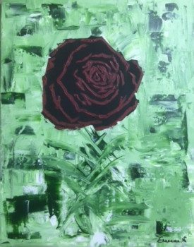 Named contemporary work « Rose noir rouge fond vert  », Made by ERACAMA