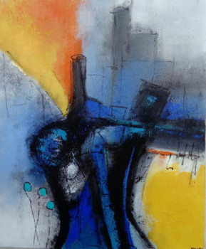 Named contemporary work « ABSTRACTION BLEUE », Made by MIREILLE MAURY