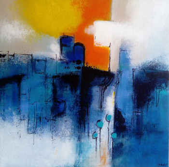 Named contemporary work « JEUDI BLEU 1 », Made by MIREILLE MAURY