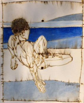 Named contemporary work « Homme nu  à la plage  », Made by VICARIO