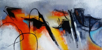 Named contemporary work « COMPOSITION ORANGE N4 », Made by MIREILLE MAURY