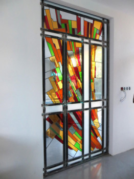 Named contemporary work « Porte coulissante en vitrail », Made by VITRAIL ROCCELLA