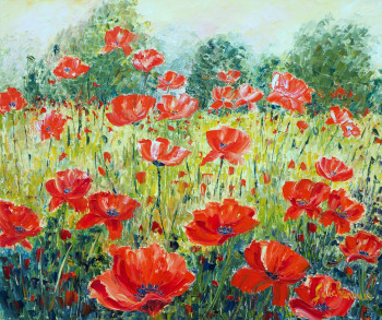Named contemporary work « Coquelicots », Made by GYSLAINE PACHET MICHENEAU