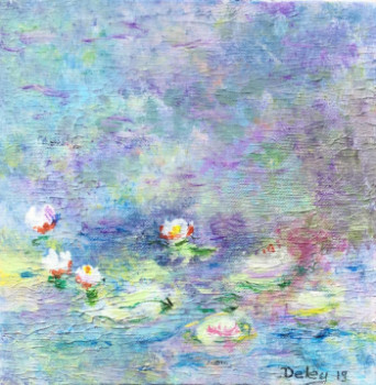 Named contemporary work « Les nénuphars d après Les Nymphéas de Claude Monet », Made by PATRICIA DELEY