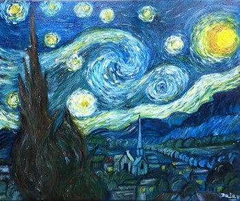 Named contemporary work « La nuit étoilée d après Vincent Van Gogh », Made by PATRICIA DELEY