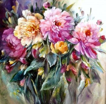 Named contemporary work « Pivoines du jardin de l'artiste », Made by CHRISPAINT FLOWERS