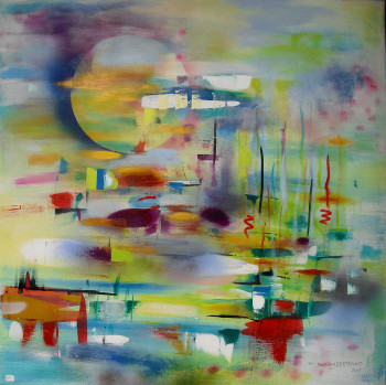 Named contemporary work « Lever de soleil sur la lagune aux joncs », Made by DOMINIQUE BERTRAND