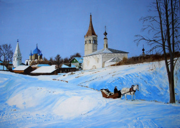 Named contemporary work « Souzdal en hiver.   acrylique », Made by ANDRé FEODOROFF