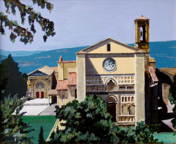 Named contemporary work « Perrugia, Eglise des Anges.   acrylique », Made by ANDRé FEODOROFF