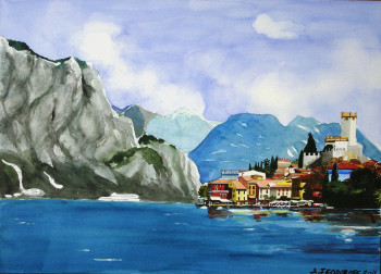 Contemporary work named « Lac de Garde.   aquarelle », Created by ANDRé FEODOROFF