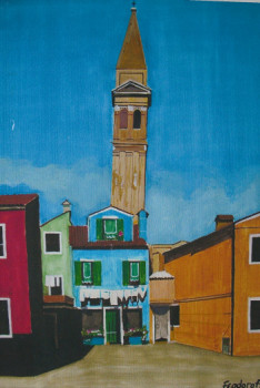Named contemporary work « Burano 3.   aquarelle », Made by ANDRé FEODOROFF