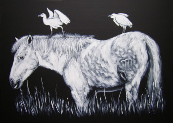 Named contemporary work « Le cheval et les oiseaux », Made by BRUNO LEMASSON