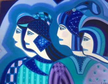 Named contemporary work « Ladies in blue », Made by JACQUELINE GROUT