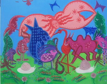 Named contemporary work « Animaux à la fête », Made by JACQUELINE GROUT