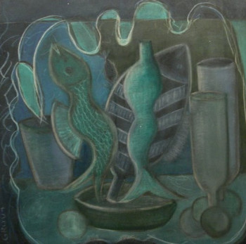 Named contemporary work « Poissons et bouteilles 4 », Made by JACQUELINE GROUT