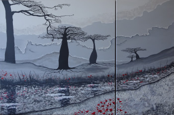 Named contemporary work « Baobabs au lac - diptyque  », Made by MILEG