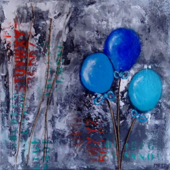 Named contemporary work « BALLONS BLEUS », Made by MIREILLE MAURY