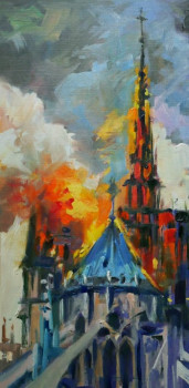 Named contemporary work « Notre Dame de Paris  en flamme », Made by ARNOULD   -