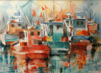 Named contemporary work « Poupes de bateaux de pêche au mouillage (15-008) », Made by JACQUELINE PELON