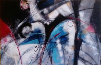 Named contemporary work « composition bleue 2 2 », Made by MIREILLE MAURY