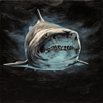 Named contemporary work « White Shark - 40 x 40 cm , ready to hang, photorealism / realism / wild / », Made by ELENA DMITRENKO