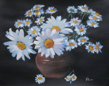 Named contemporary work « Marguerites  (acrylique sur papier) », Made by ELIANE DEBARD