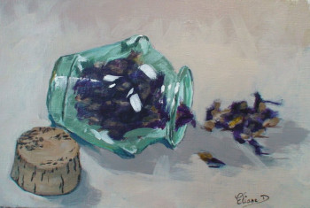 Named contemporary work « Pot de fleurs séchées (acrylique réalisée 30 janvier 2018) », Made by ELIANE DEBARD