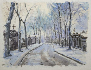 Named contemporary work « L'hiver au Père Lachaise (aquarelle 35 x 27) », Made by ARNOULD   -