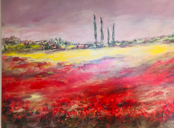 Named contemporary work « CHAND DE COQUELICOTS EN PROVENCE », Made by AGNES VERSATI