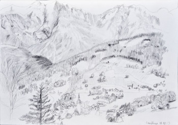 Contemporary work named « Mont Blanc vu de Combloux », Created by BARTLET-DROUZY