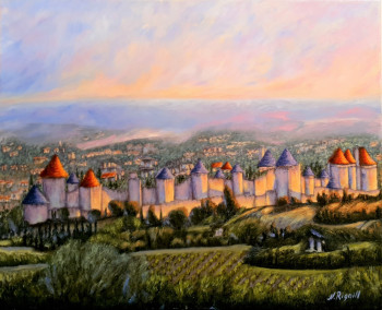 Named contemporary work « Aube sur Carcassonne », Made by NADYA RIGAILL