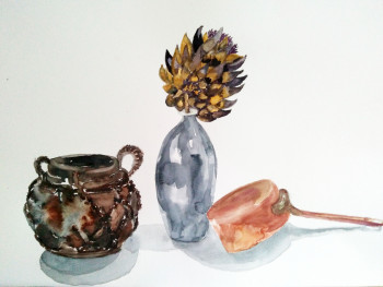 Named contemporary work « Nature morte à la fleur d'artichaud », Made by BARTLET-DROUZY