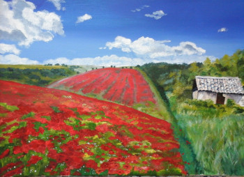 Named contemporary work « champs de coquelicots », Made by DOMINIQUE PALIS