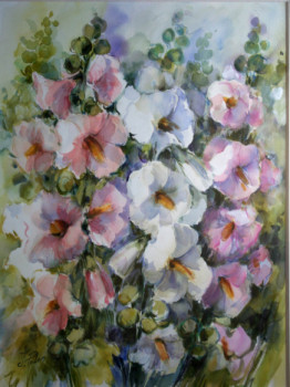 Named contemporary work « Roses Trémières (16-034) », Made by JACQUELINE PELON