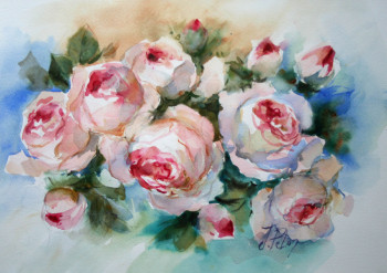 Named contemporary work « Roses Pierre de Ronsard (16-007) », Made by JACQUELINE PELON