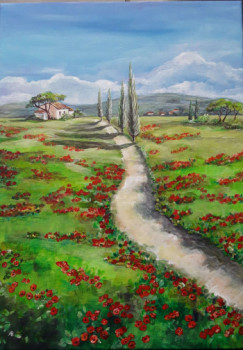 Named contemporary work « Chemin de coquelicots en Provence », Made by ALEKSANDRA