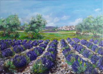 Named contemporary work « Champ de lavande en Provence », Made by ALEKSANDRA