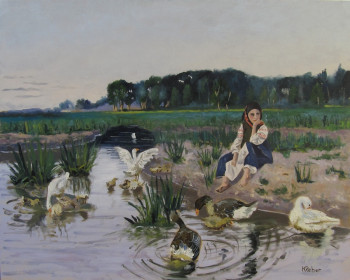 Contemporary work named « Jeune fille s'occupant d'oies », Created by REBER KAROL