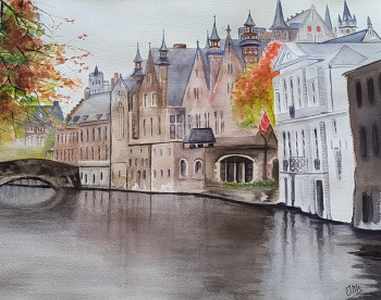 Contemporary work named « Bruges les canaux », Created by JACQUES MASCLET