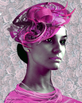 Named contemporary work « la dame au chapeau rose », Made by FRANçOISE DELEGLISE