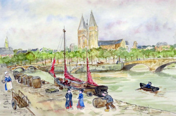 Named contemporary work « Quai du port aux vins à Quimper 1 », Made by MICHEL HAMELIN